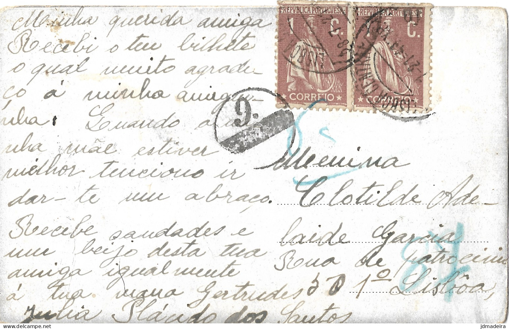 Portugal Postage Due Stamps On Old Postcard - Brieven En Documenten