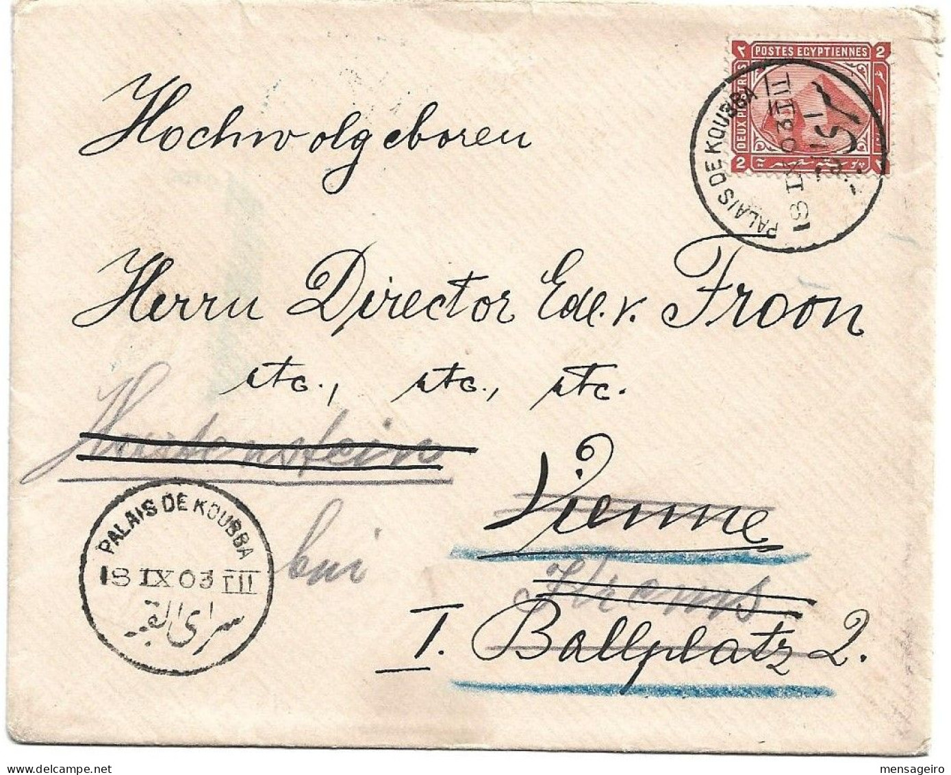 (C04) COVER WITH 2P. STAMP - PALAIS DE KOUBBA => AUSTRIA 1903 - 1866-1914 Ägypten Khediva