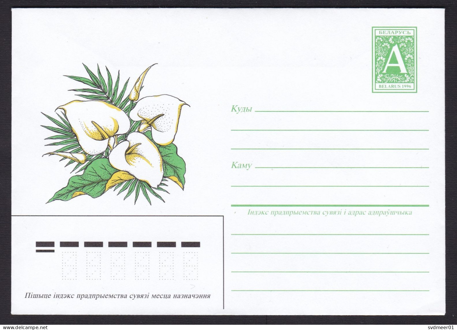 Belarus: Stationery Illustrated Cover, 1996, Unused, Flower, Lily?, A Rate (traces Of Use) - Bielorrusia