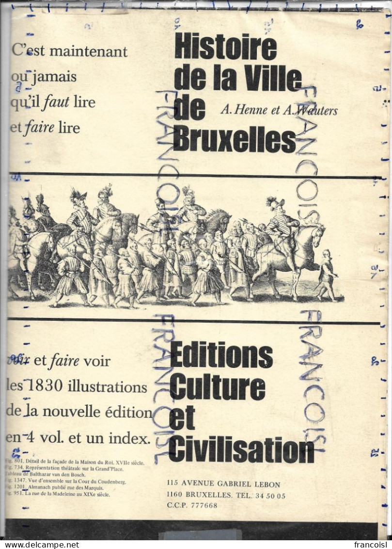 Histoire De La Ville De Bruxelles Par Henne Et Wauters - Plakate