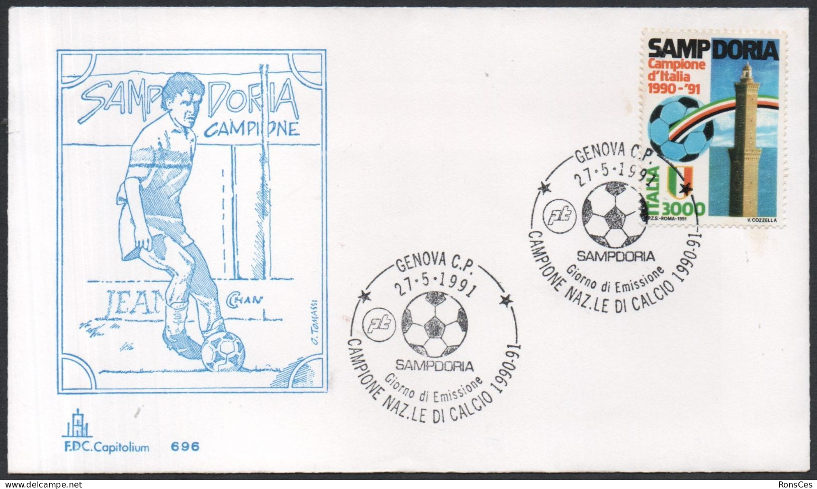 FOOTBALL - ITALIA GENOVA 27.5.1991 - SAMPDORIA CAMPIONE D'ITALIA 1990/91 - FDC CAPITOLIUM - A - Berühmte Teams