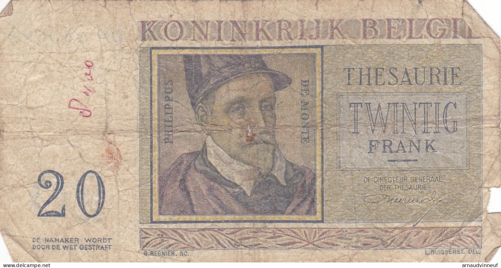 BELGIQUE BILLET DE VINGT FRANCS - Andere & Zonder Classificatie