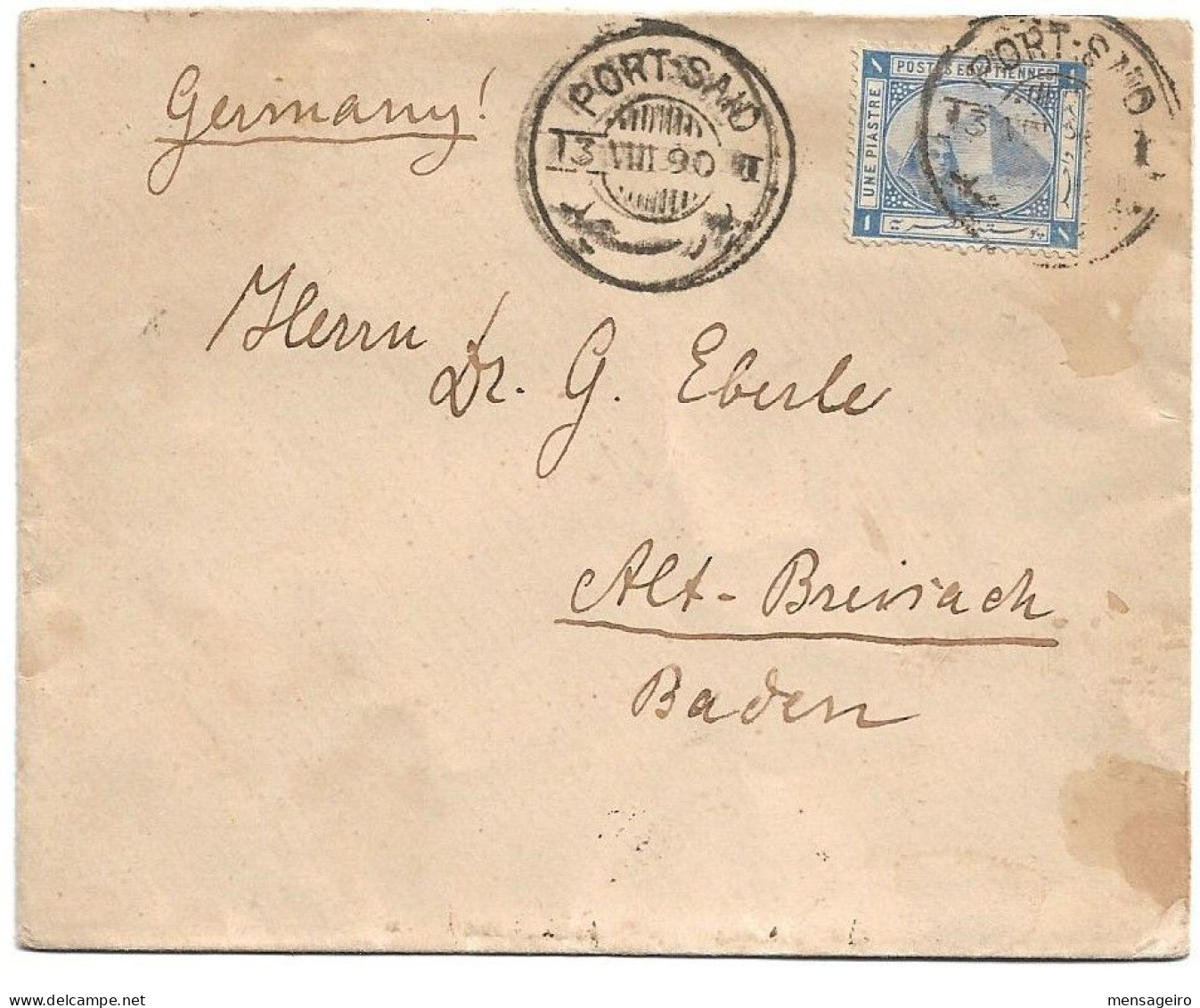 (C04) COVER WITH 1P. STAMPS - PORT-SAID => GERMANY 1890 - 1866-1914 Khédivat D'Égypte