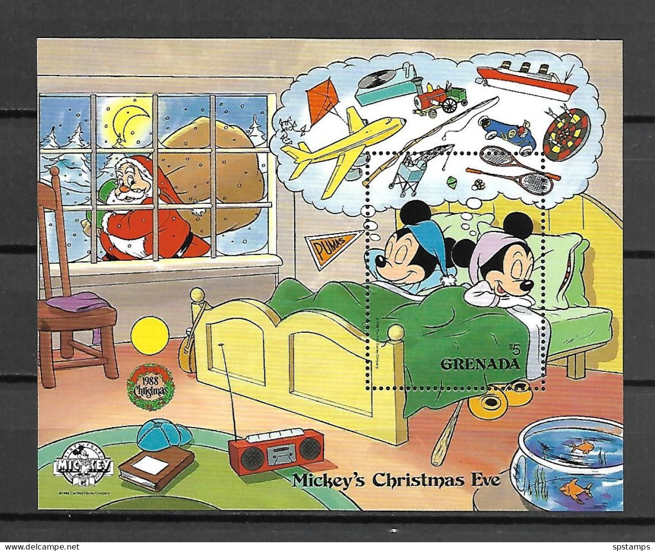 Disney Grenada 1988 Mickey's Christmas Eve MS #2 MNH - Disney