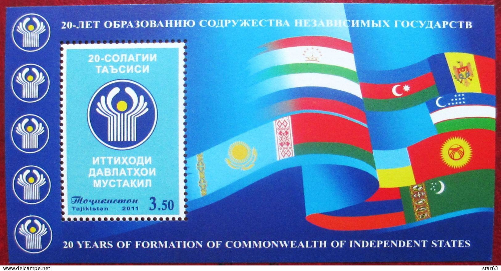 Tajikistan  2011  20 Years Of Formation Of Commonwealth Of Independent States . Flags S/S Perforated   MNH - Stamps