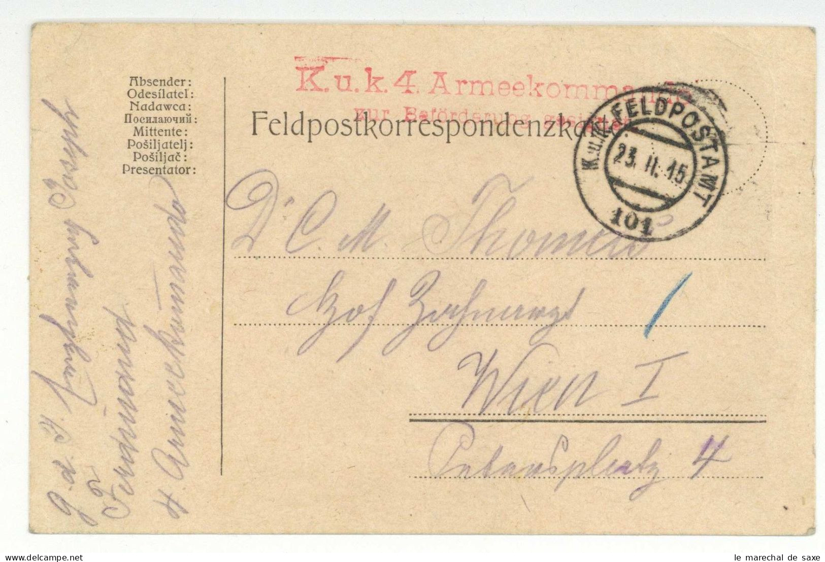 Joseph Ferdinand Erzherzog V Österreich Toskana (1872-1942) Autograph Erster Weltkrieg 1915 Feldpostkarte - Politiques & Militaires