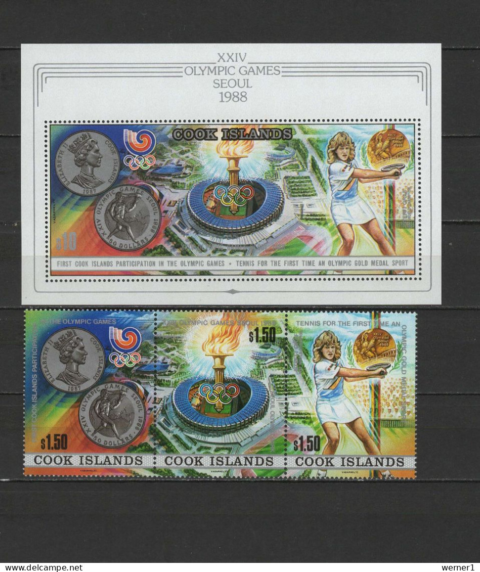 Cook Islands 1988 Olympic Games Seoul, Tennis, Steffi Graf Set Of 3 + S/s MNH - Sommer 1988: Seoul