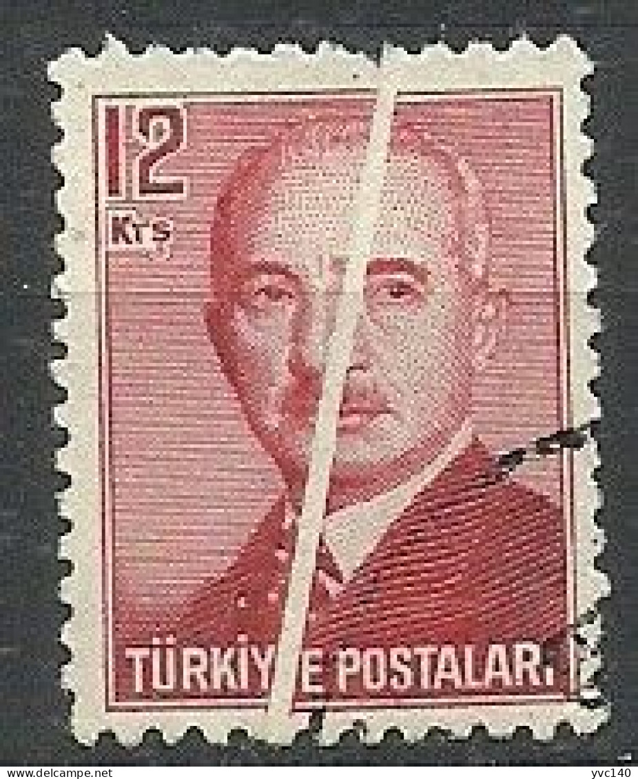 Turkey; 1948 London Printing Inonu Postage Stamp 12 K. "Pleat" ERROR - Usati