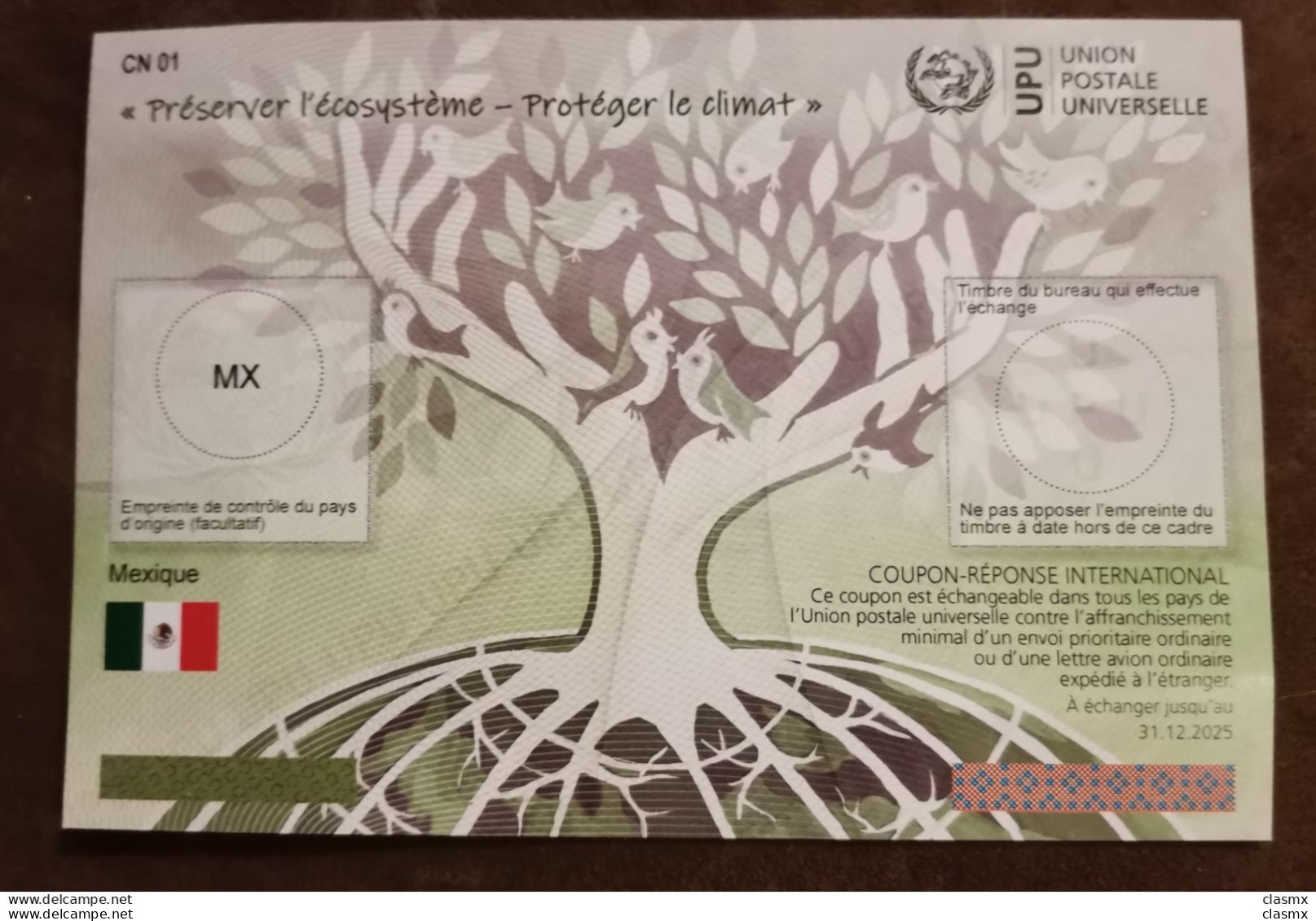 6 Cupón Respuesta Internacional Mexico UPU Coupon Response TREE BIRDS ENVIRONMENT PRESERVE ECOSYSTEM - Mexique