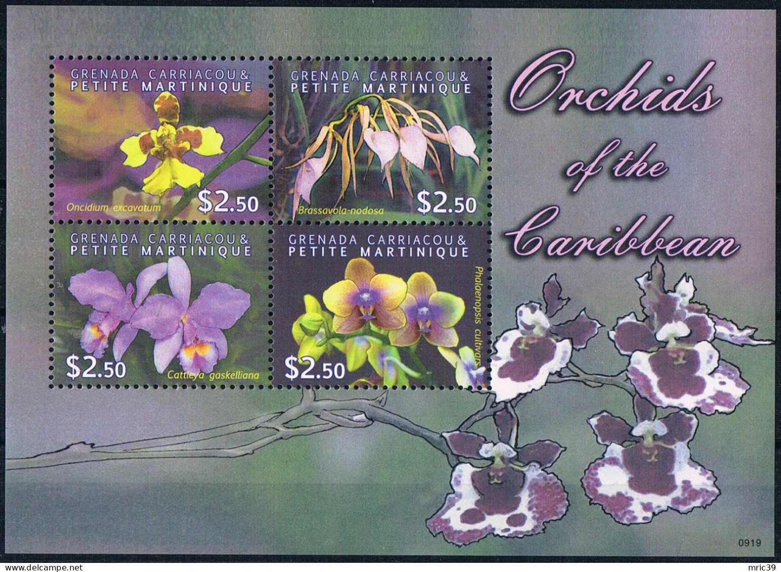 Bloc Sheet Fleurs Orchidées Flowers Orchids  Neuf  MNH **  Grenada 2009 - Orchidées