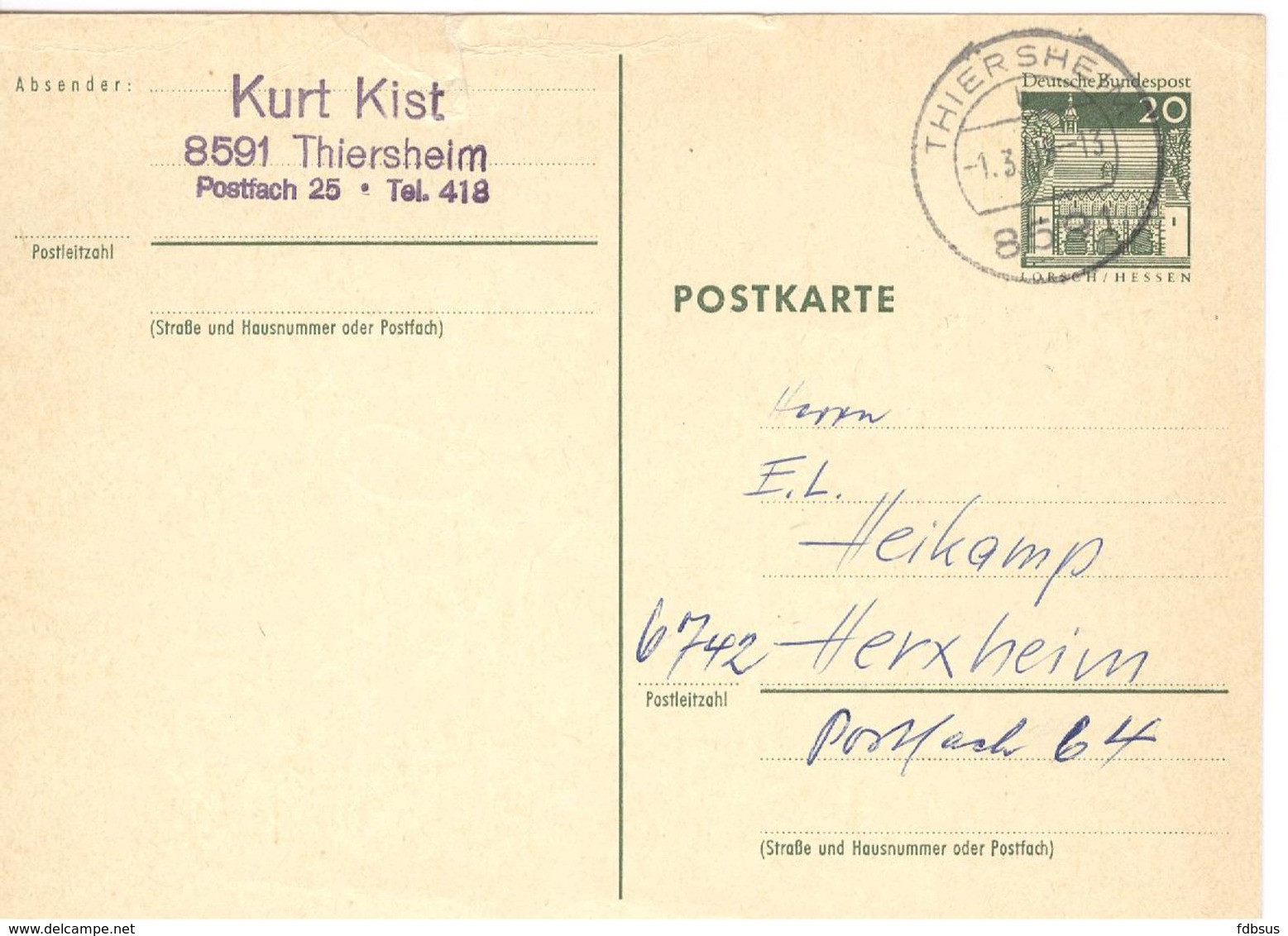 1969 Lorsch/Hessen Postkarte 8591 Thiersheim - Cartes Postales - Oblitérées