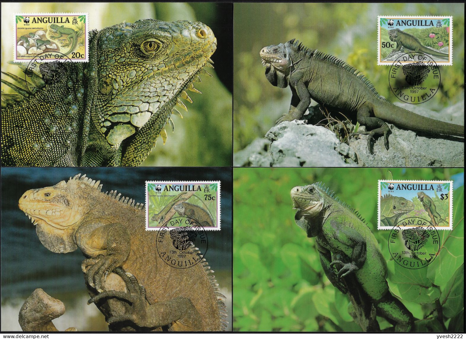 Anguilla 1997 Y&T 903 à 906. Cartes Maxima WWF, Iguane - Autres & Non Classés