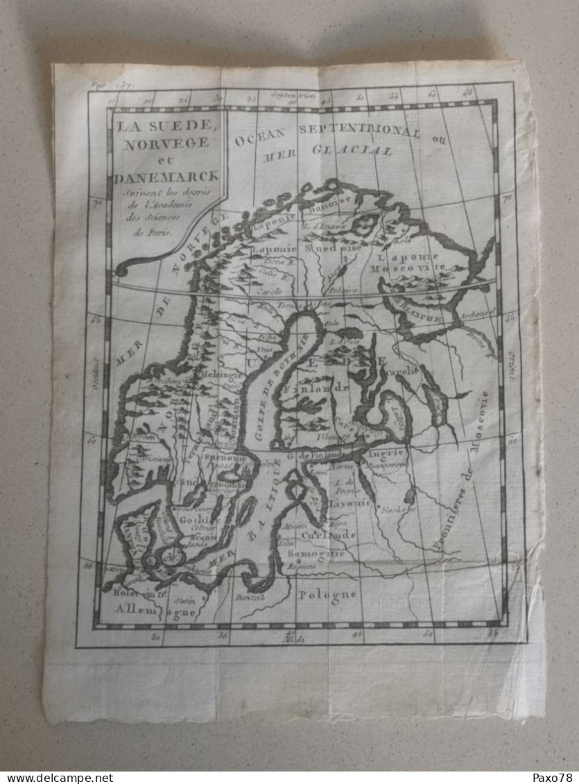 Carte Géographique, Suède, Norvège Et Danemark , 1760, Sorti Do Livre Géographie Universelle. 20x15 - Cartes Géographiques