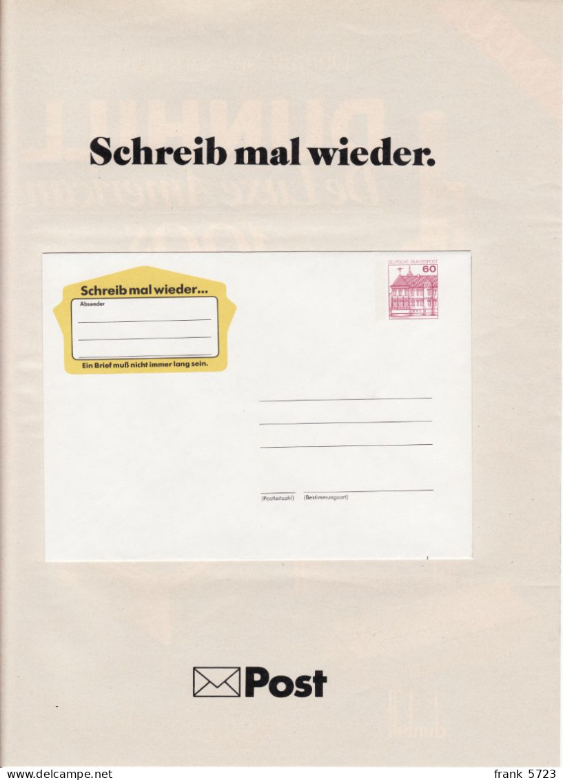 Bund: Ganzsachen-Umschlag "Schreib Mal Wieder", Ungebraucht, Auf Zeitschriftenseite Angehaftet - Covers - Mint