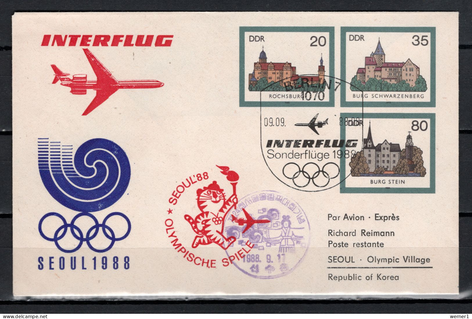 DDR 1988 Olympic Games Seoul, Commemorative Flight Cover Interflug To South Korea - Estate 1988: Seul