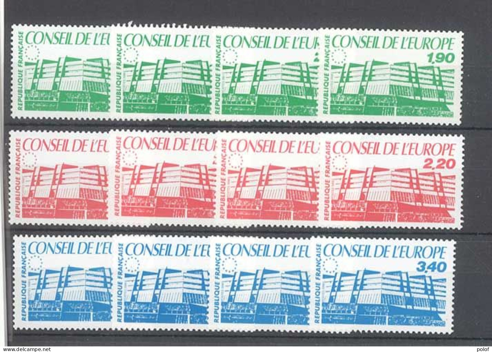 TIMBRE DE SERVICE - Conseil De L' Europe -4 Série De 3 Timbres - Yvert 93 à 95 - Neuf Sans Trace De Charnière - Mint/Hinged