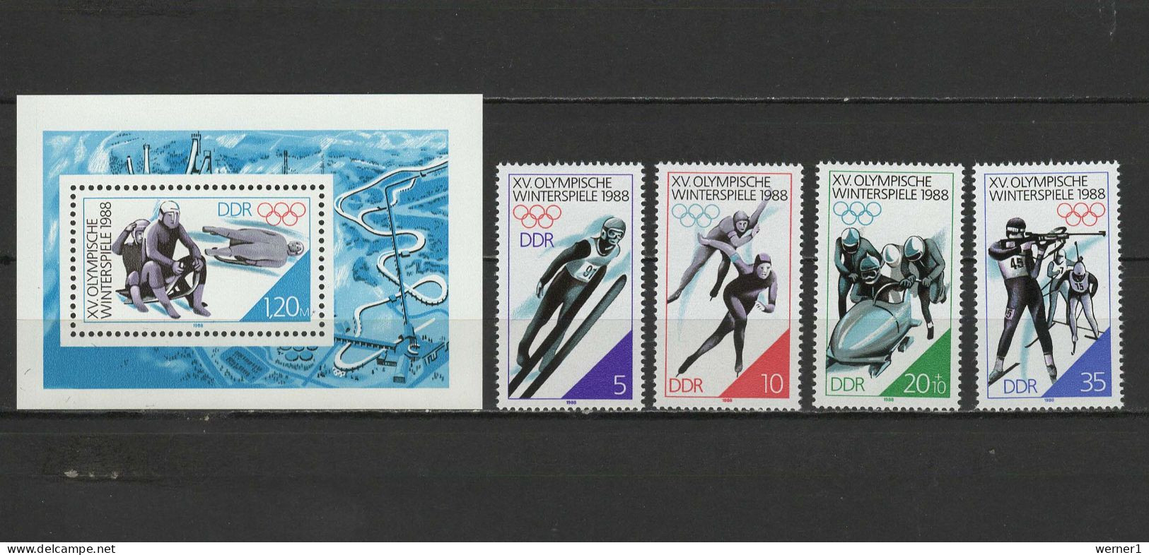 DDR 1988 Olympic Games Calgary Set Of 4 + S/s MNH - Inverno1988: Calgary