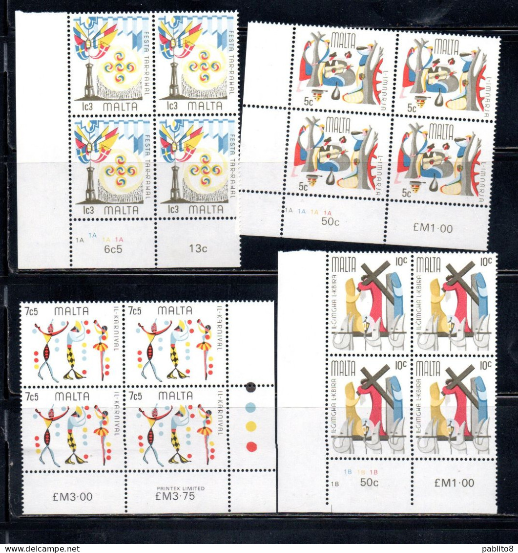 MALTA 1976 MALTESE FOLK FESTIVAL FOLKLORE FOLCLORE FESTA POPOLARE COMPLETE SET SERIE COMPLETA BLOCK QUARTINA MNH - Malta