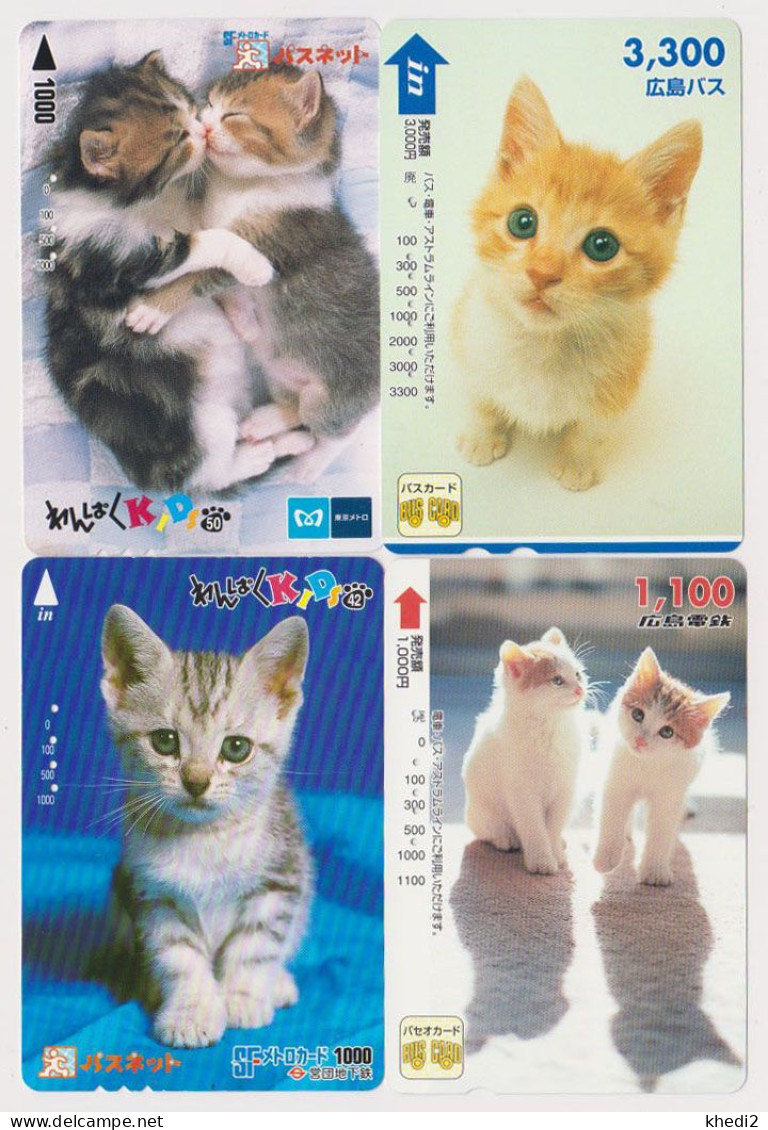 LOT De 4 Cartes JAPON - ANIMAL - CHAT - CAT JAPAN Prepaid Transport Ticket Cards Train Bus Metro - KATZE Karten - Gatos