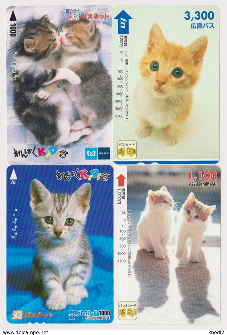 LOT De 4 Cartes JAPON - ANIMAL - CHAT - CAT JAPAN Prepaid Transport Ticket Cards Train Bus Metro - KATZE Karten - Gatti