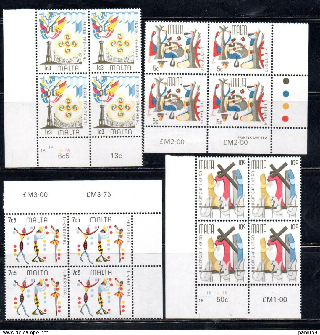 MALTA 1976 MALTESE FOLK FESTIVAL FOLKLORE FOLCLORE FESTA POPOLARE COMPLETE SET SERIE COMPLETA BLOCK QUARTINA MNH - Malta