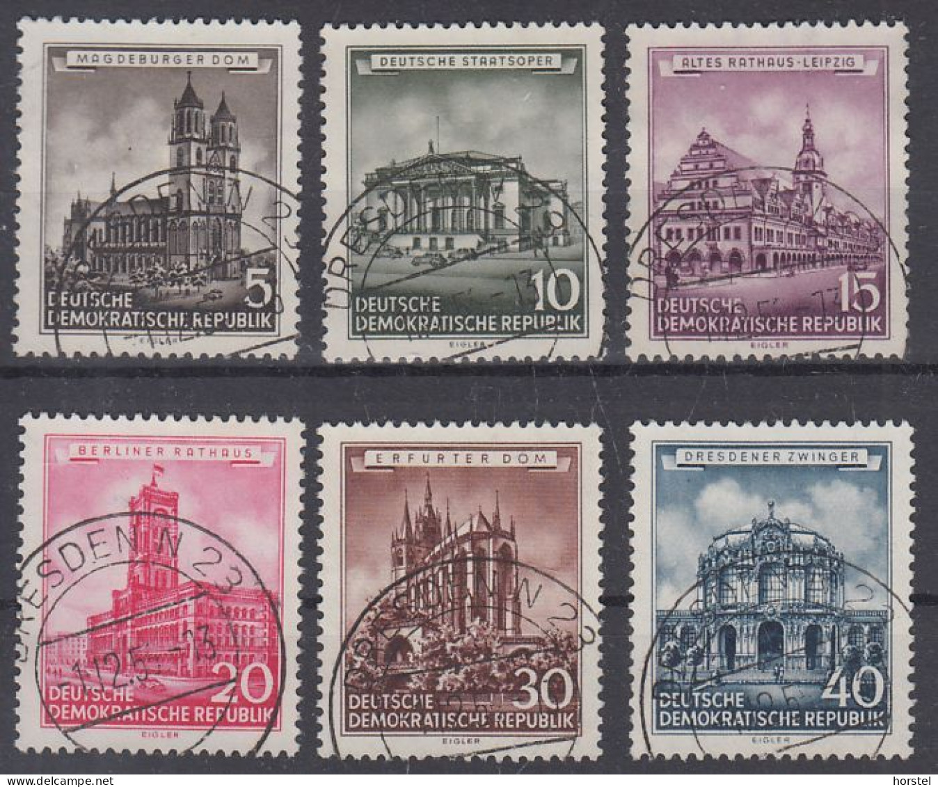 DDR Mi 491-96 Wiederhergestellte Historische Bauwerke - Magdeburg - Berlin - Leipzig - Dresden - Erfurt - Oblitérés