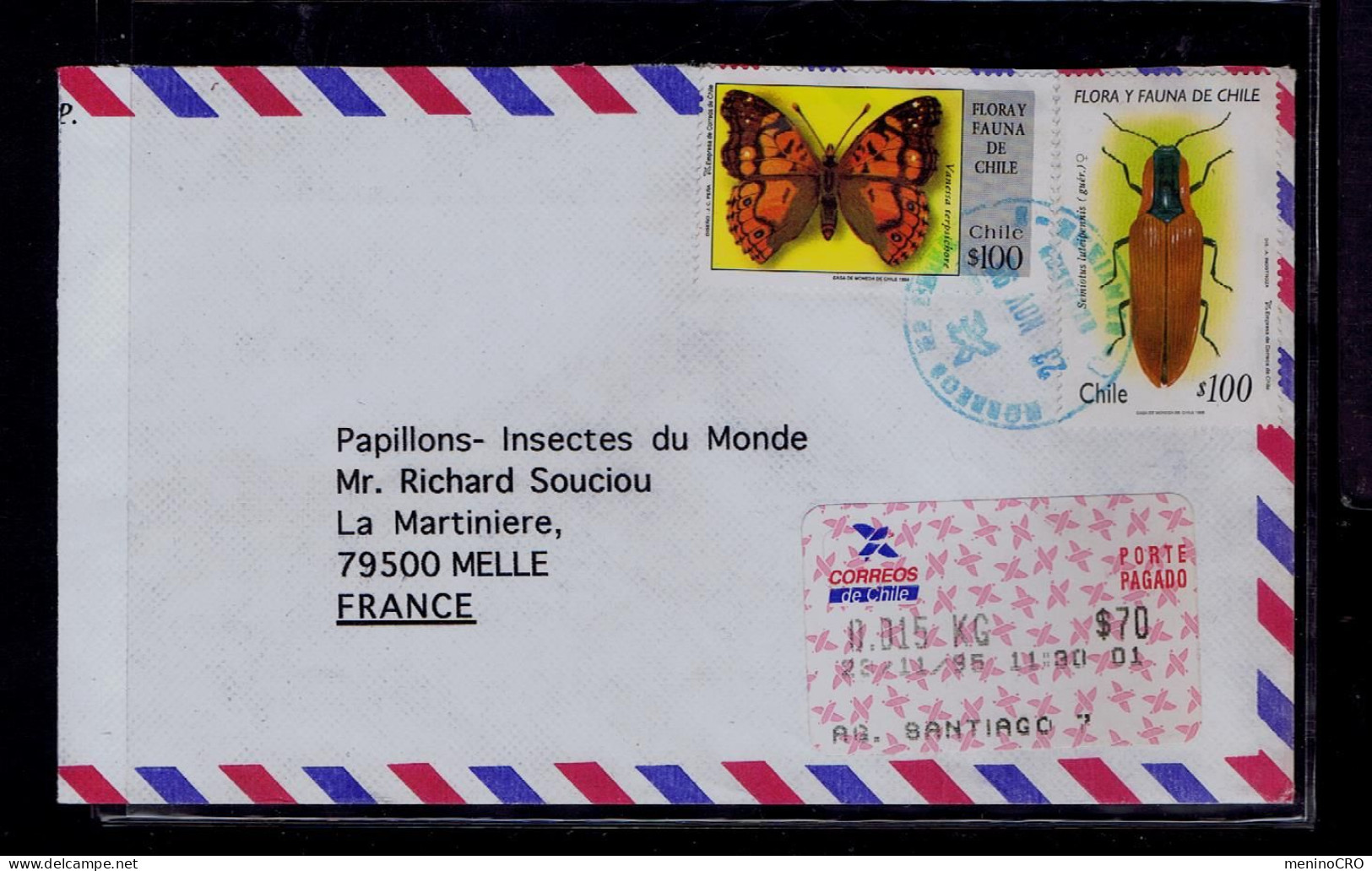 Gc8479 CHILE Faune Animals Insects Butterflies Papillons Mailed 1995 - Mariposas