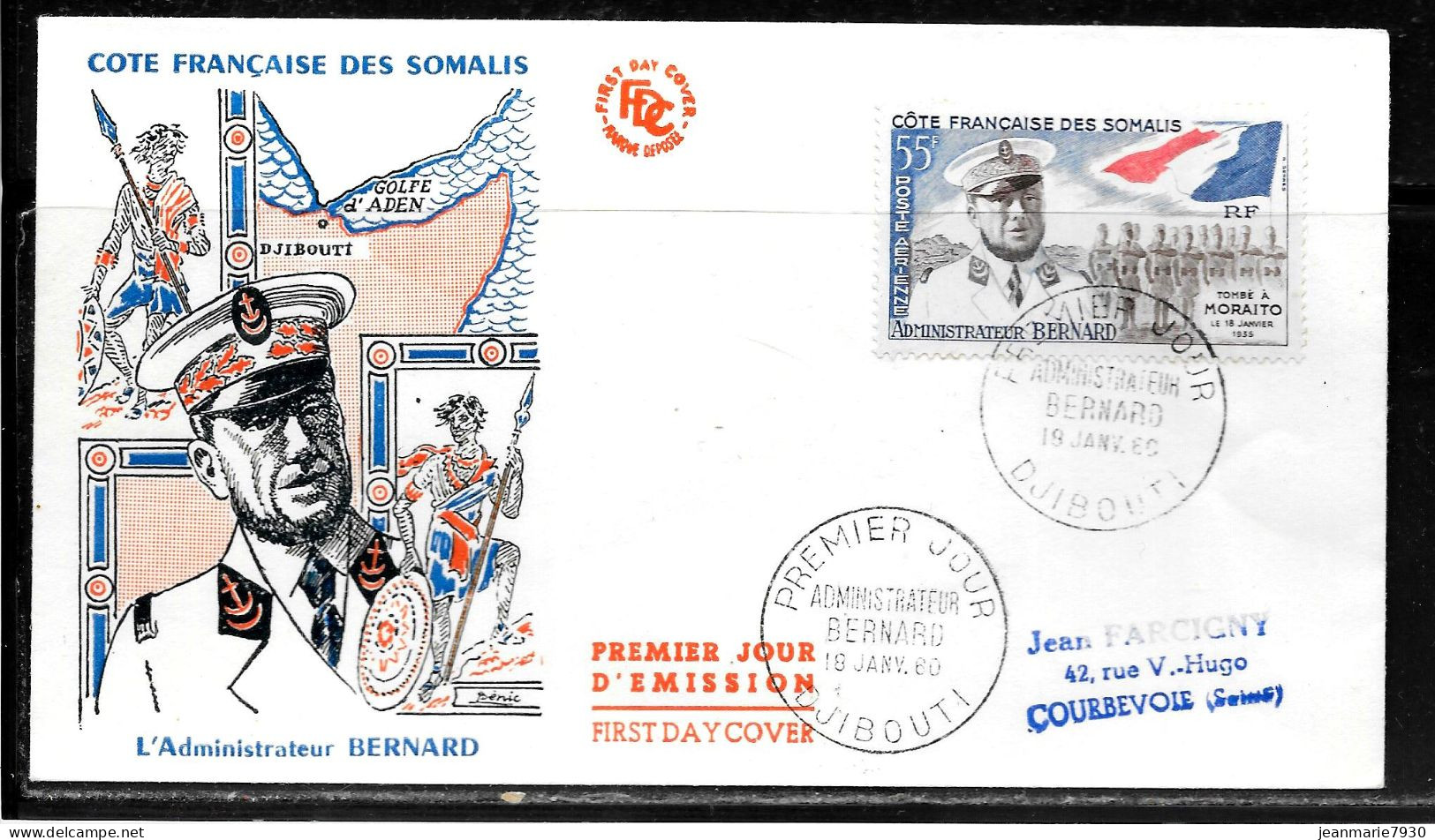 C455 - N° PA 27 SUR LETTRE PREMIER JOUR DE DJIBOUTI DU 19/01/60 - Lettres & Documents