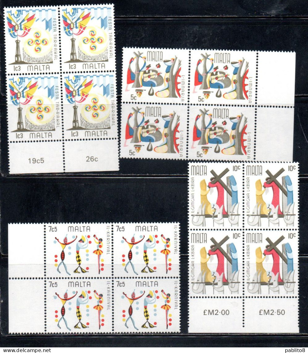 MALTA 1976 MALTESE FOLK FESTIVAL FOLKLORE FOLCLORE FESTA POPOLARE COMPLETE SET SERIE COMPLETA BLOCK QUARTINA MNH - Malte