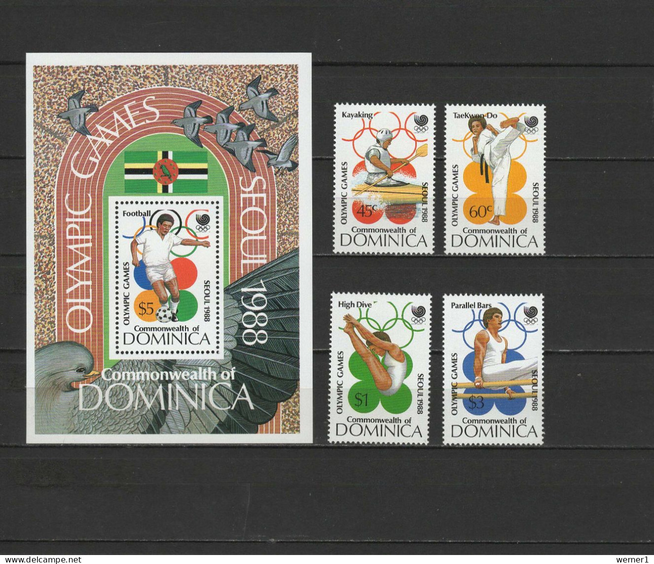 Dominica 1988 Olympic Games Seoul, Football Soccer, Judo Etc. Set Of 4 + S/s MNH - Zomer 1988: Seoel