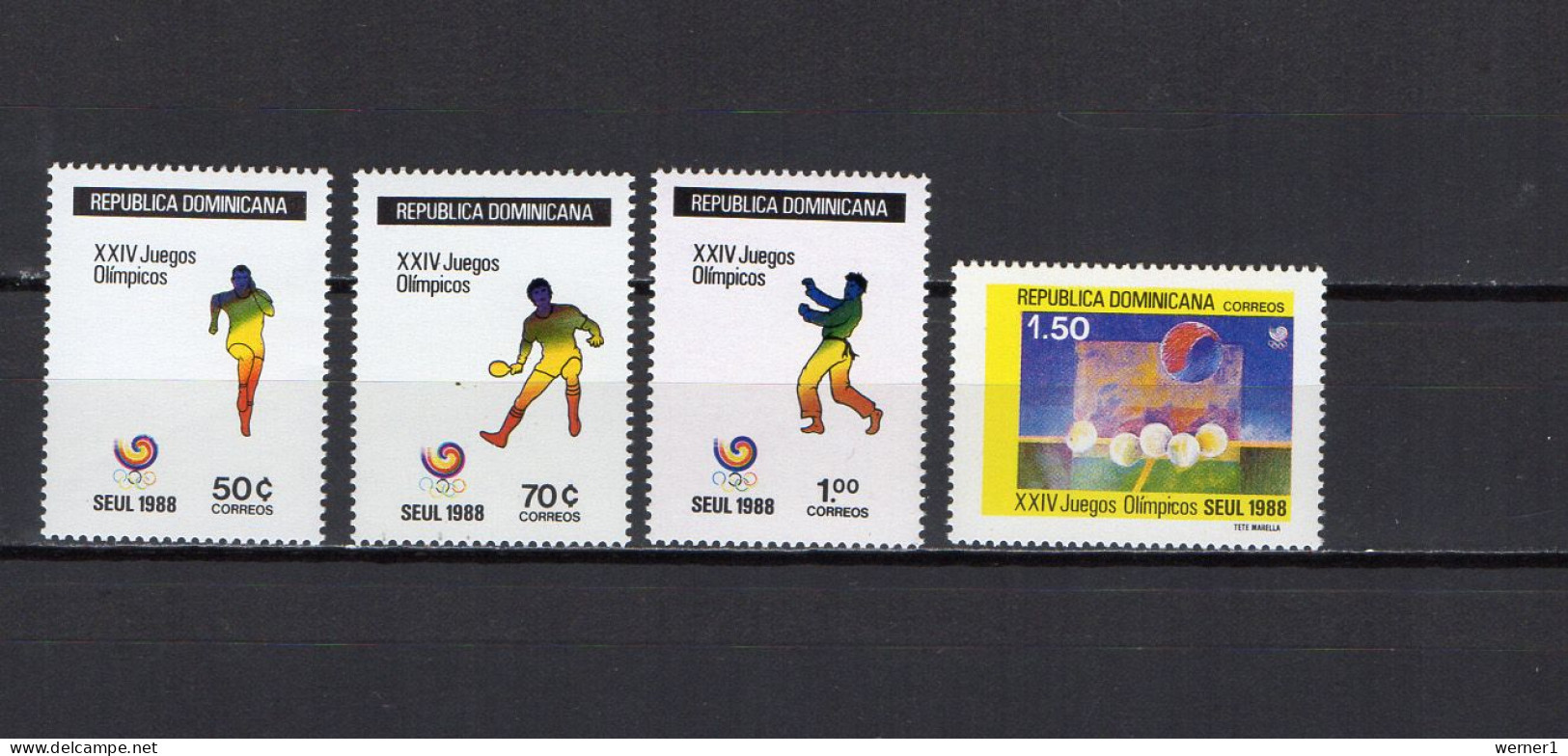 Dominican Republic 1988 Olympic Games Seoul, Table Tennis, Judo Etc. Set Of 4 MNH - Zomer 1988: Seoel