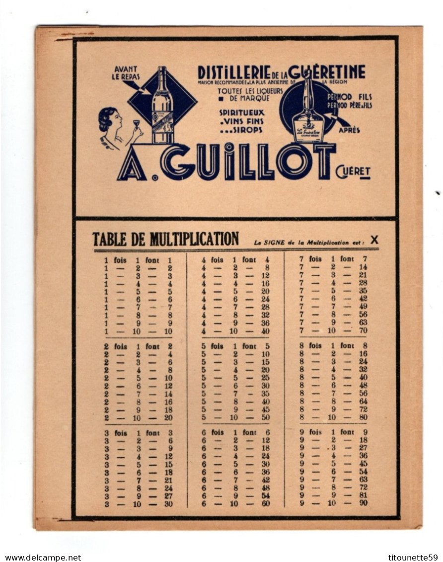 23-GUERET- PROTEGE-CAHIER "DISTILLERIE De La GUERETINE" "A. GUILLOT Guéret"-Pernod..Illst. HARRY- PUBLICITE- - Protège-cahiers