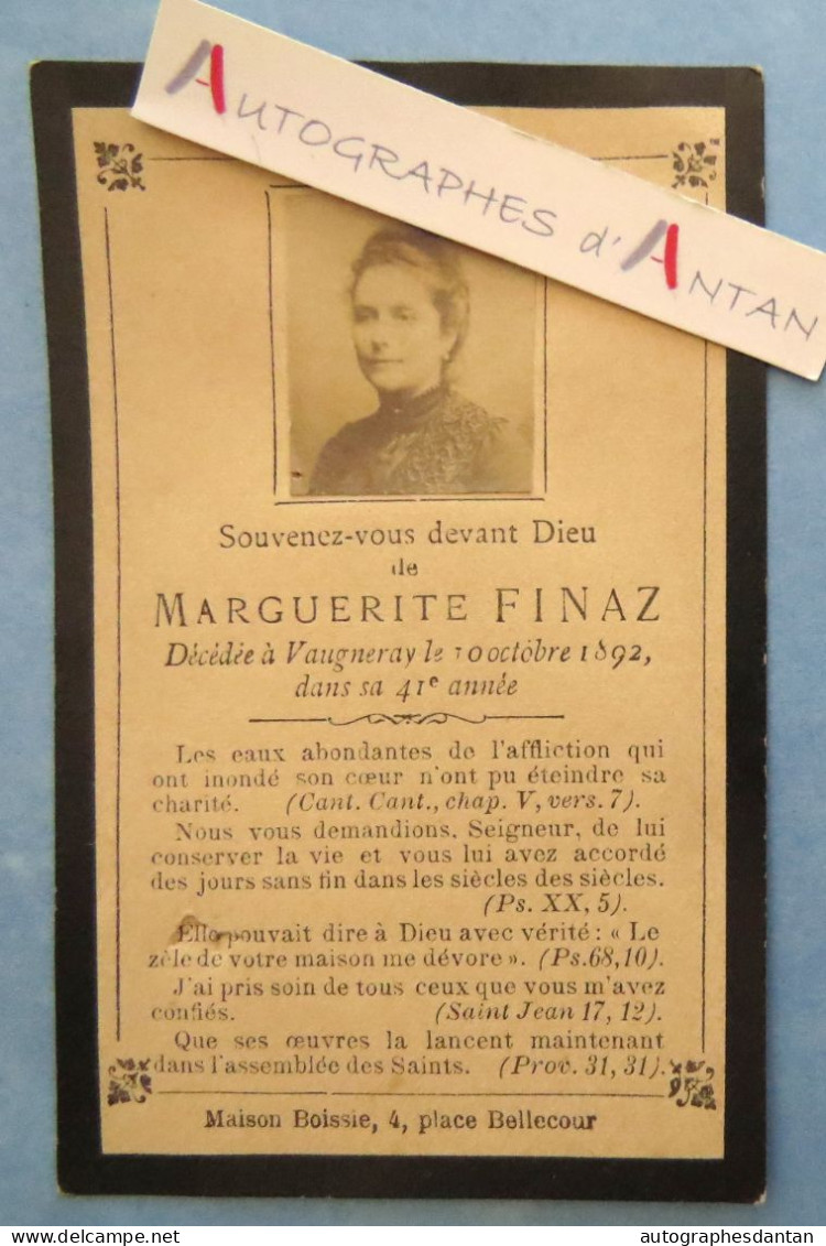 ● Marguerite FINAZ Décédée à Vaugneray En 1892 à 41 Ans. Carte / Faire-part Décès - Image Pieuse Maison Boissie - Avvisi Di Necrologio