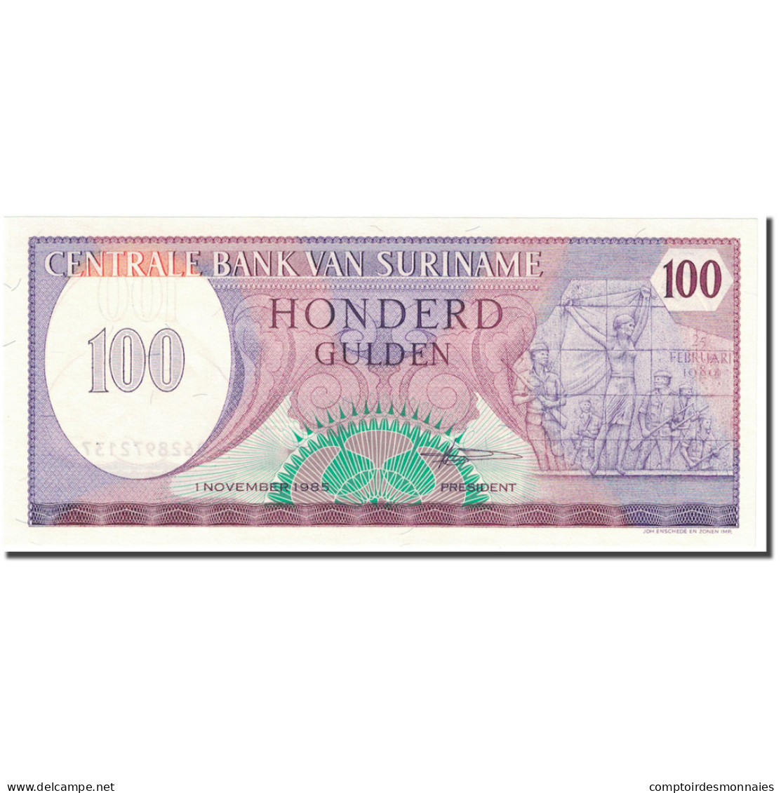 Billet, Surinam, 100 Gulden, 1985, 1985-11-01, KM:128a, NEUF - Suriname