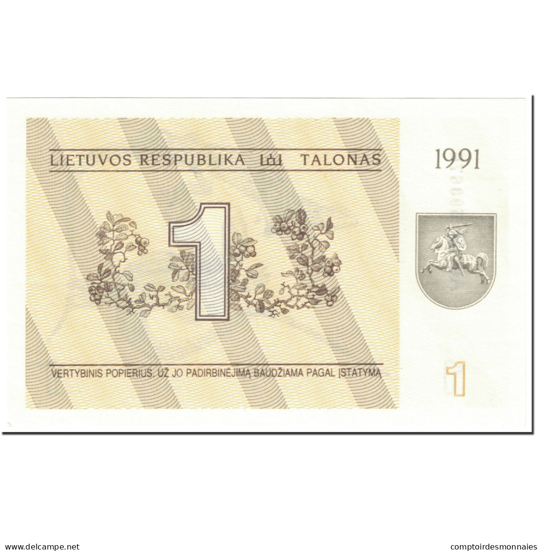 Billet, Lithuania, 1 (Talonas), 1991, Undated (1991), KM:32a, NEUF - Lituanie