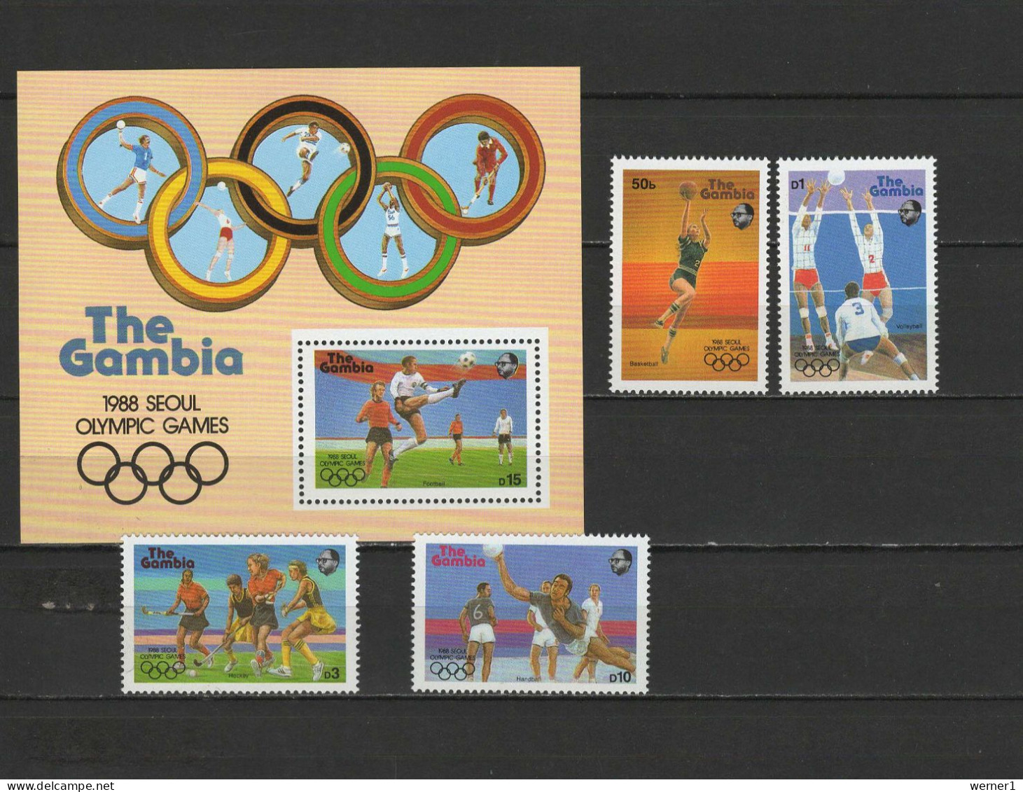 Gambia 1987 Olympic Games Seoul, Football Soccer, Basketball, Volleyball, Hockey, Handball Set Of 4 + S/s MNH - Verano 1988: Seúl