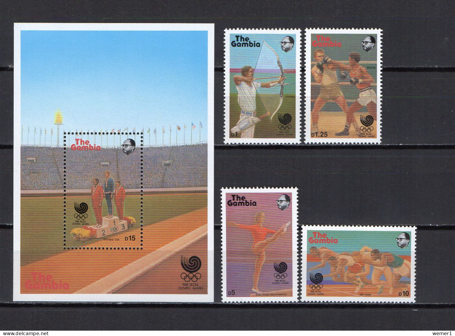 Gambia 1988 Olympic Games Seoul, Archery, Boxing, Athletics Set Of 4 + S/s MNH - Ete 1988: Séoul