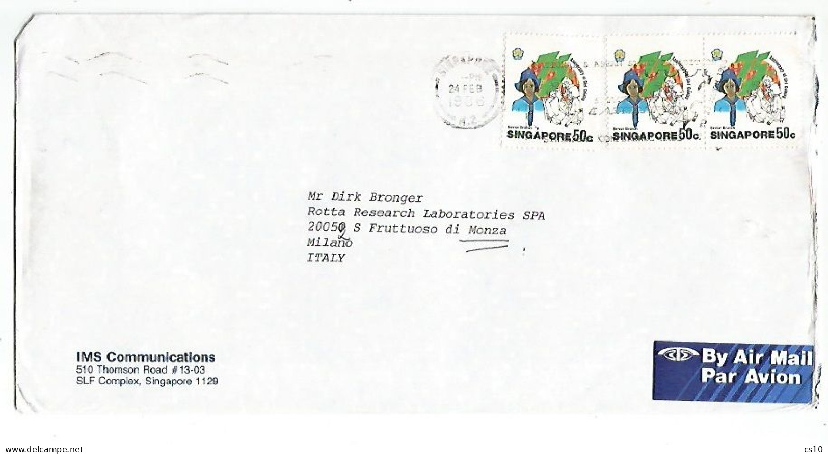 Singapore Airmail CV 24feb1986 With Scout - Girl Guides C.50 X 3pcs - Singapore (1959-...)