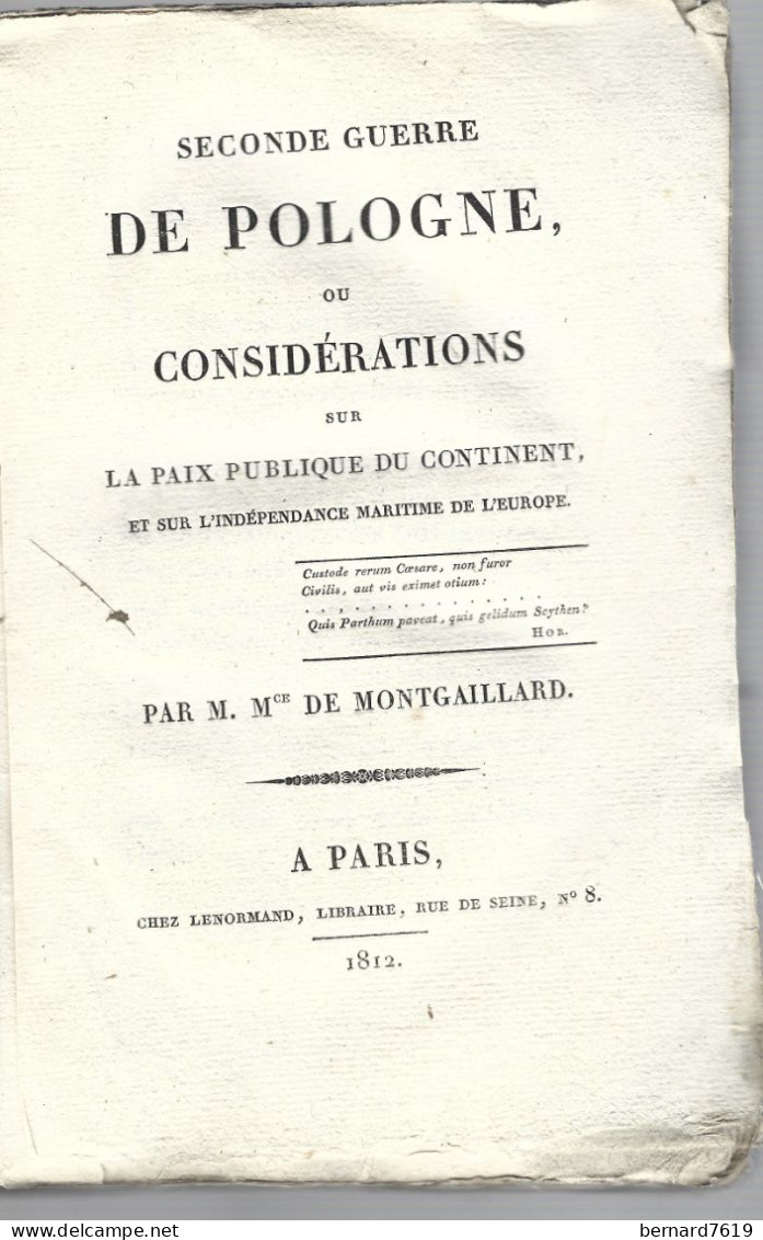 Livre Seconde Guerre De Pologne Ou Considerations Sur La Paix Publique Du Continent  Par  M Mce De Montgaillard - 1812 - Historia