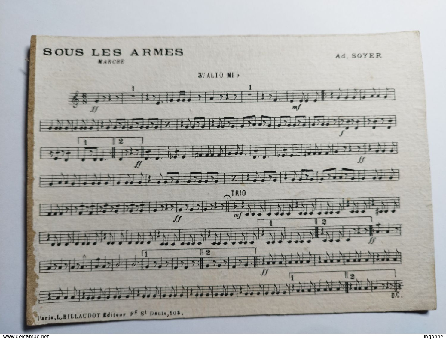 PARTITION Cartons Réglés Pour La Musique Militaire SOUS LES ARMES 3e ALTO MI B Ad SOYER - Noten & Partituren