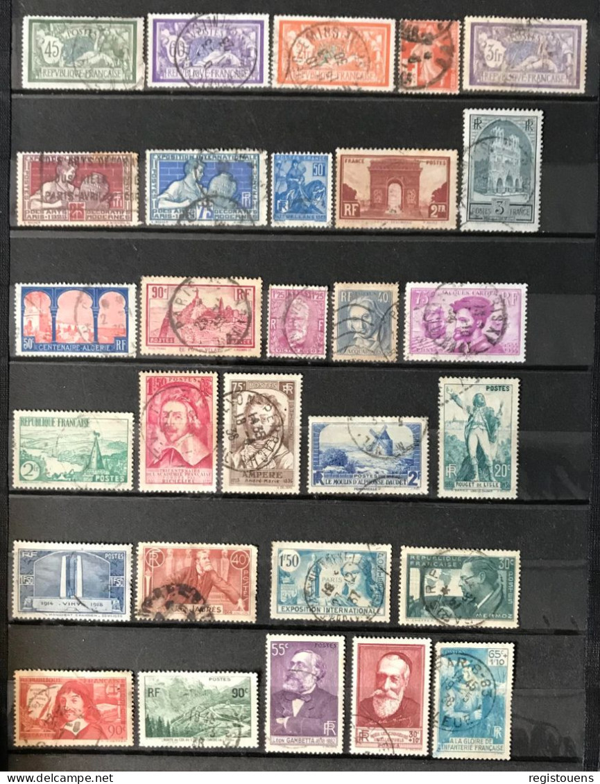 Lot De 93 Timbres Oblitérés France 1907 À 1949 - Autres & Non Classés