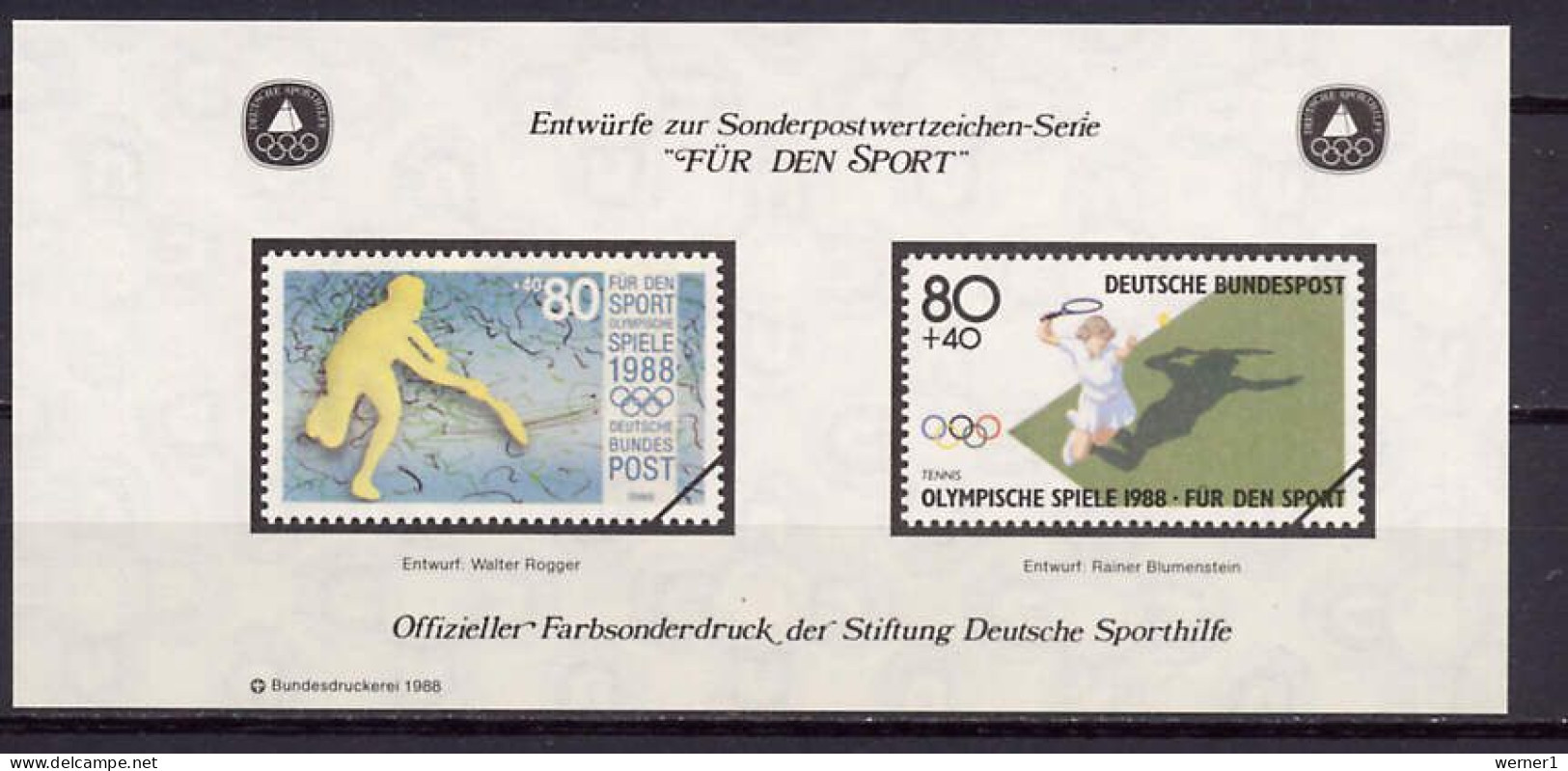 Germany 1988 Olympic Games Seoul / Calgary, Tennis Vignette MNH - Summer 1988: Seoul