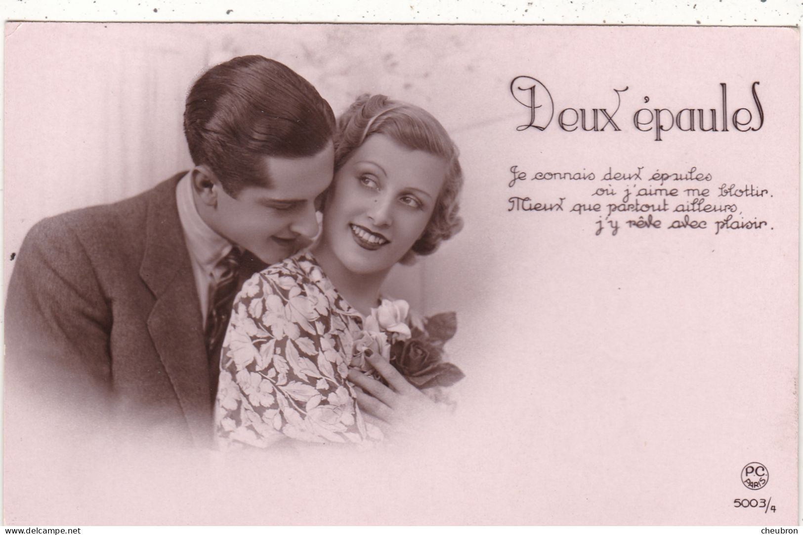 COUPLES. CPA FANTAISIE.BRILLANTE.  LOT  DE 2 CARTES. COUPLE " DEUX JOUES. DEUX EPAULES ".+ TEXTES NOV 38 ET FEV 1939 - Couples