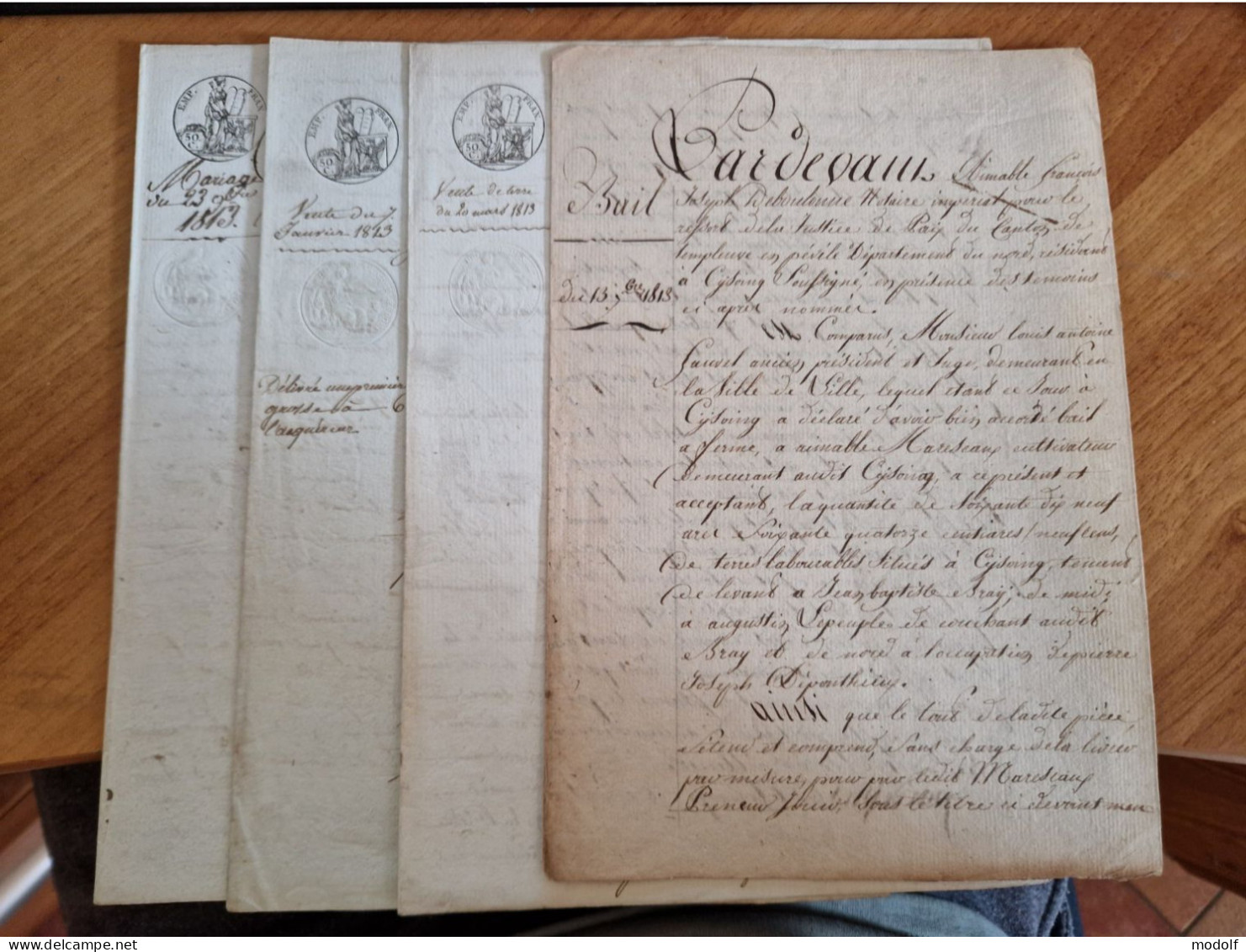 Lot De 4 Documents Notariaux De La Ville De Templeuve-en-Pévèle (Nord) Datés De 1813 - Manuscritos