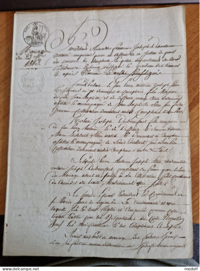 Lot De 4 Documents Notariaux De La Ville De Templeuve-en-Pévèle (Nord) Datés De 1813 - Manuskripte