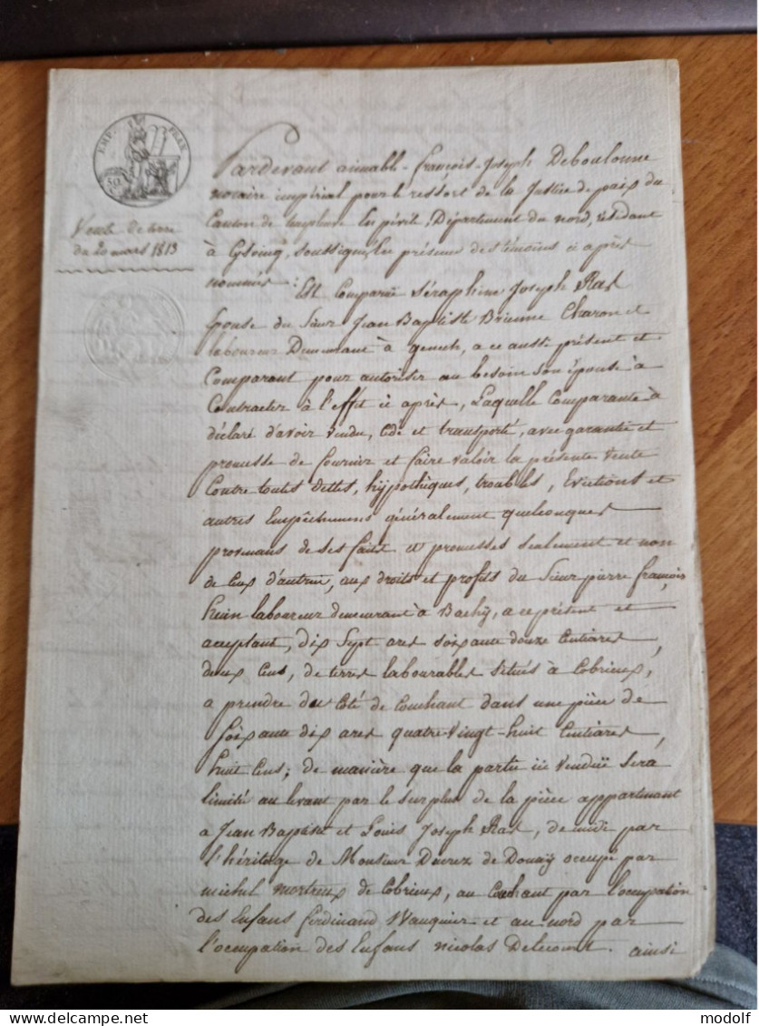 Lot De 4 Documents Notariaux De La Ville De Templeuve-en-Pévèle (Nord) Datés De 1813 - Manuscrits