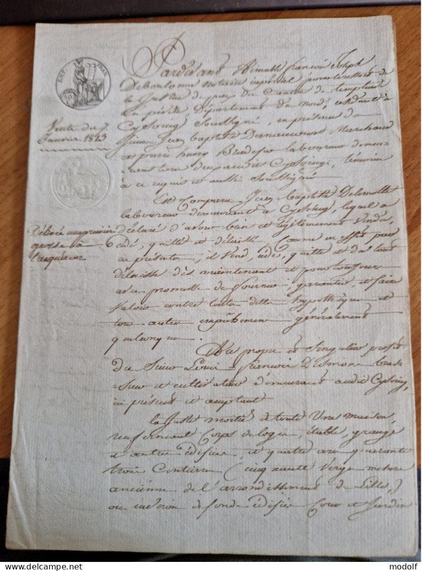 Lot De 4 Documents Notariaux De La Ville De Templeuve-en-Pévèle (Nord) Datés De 1813 - Manuscripts