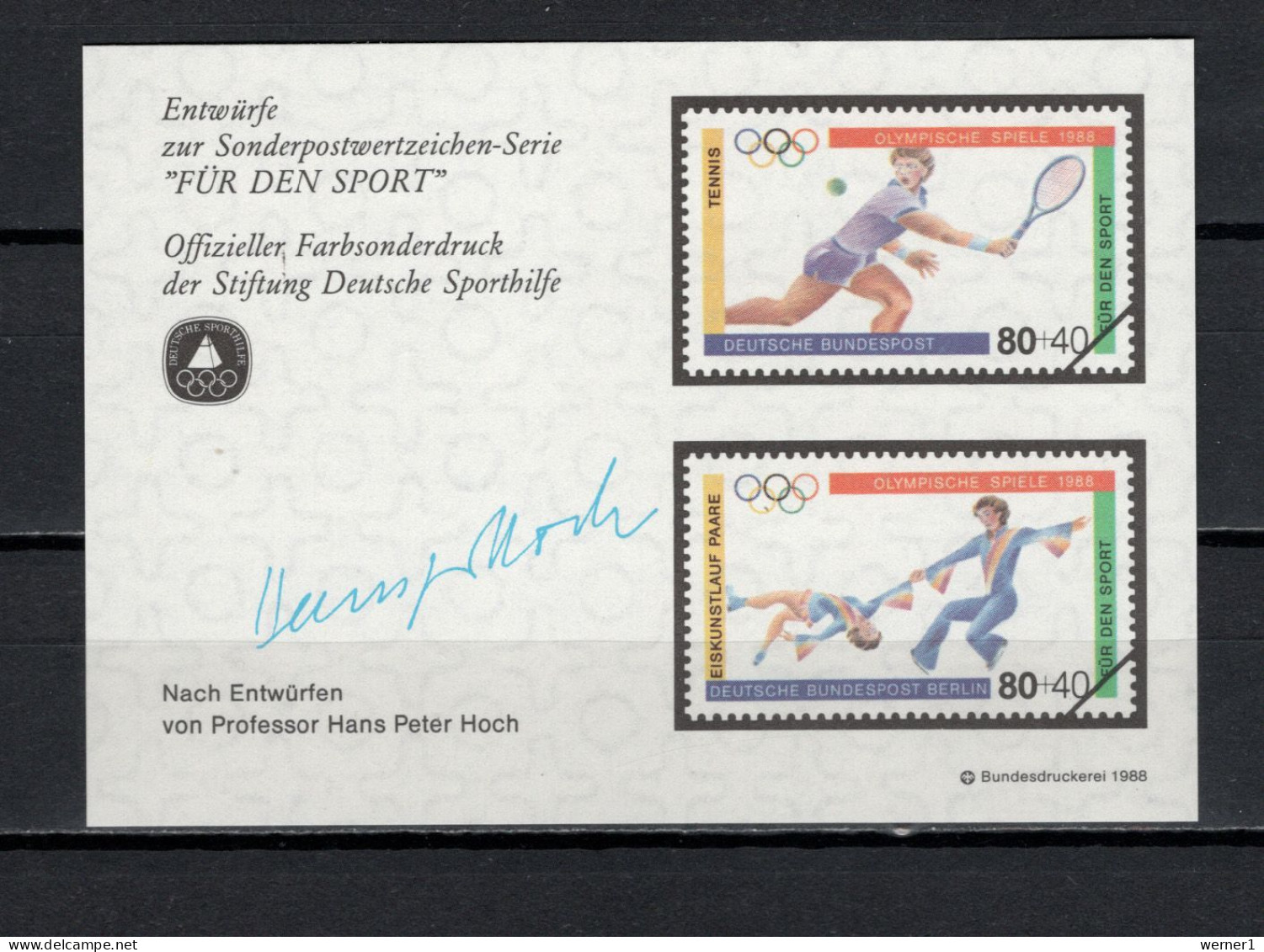 Germany 1988 Olympic Games Seoul / Calgary, Tennis Vignette MNH - Sommer 1988: Seoul