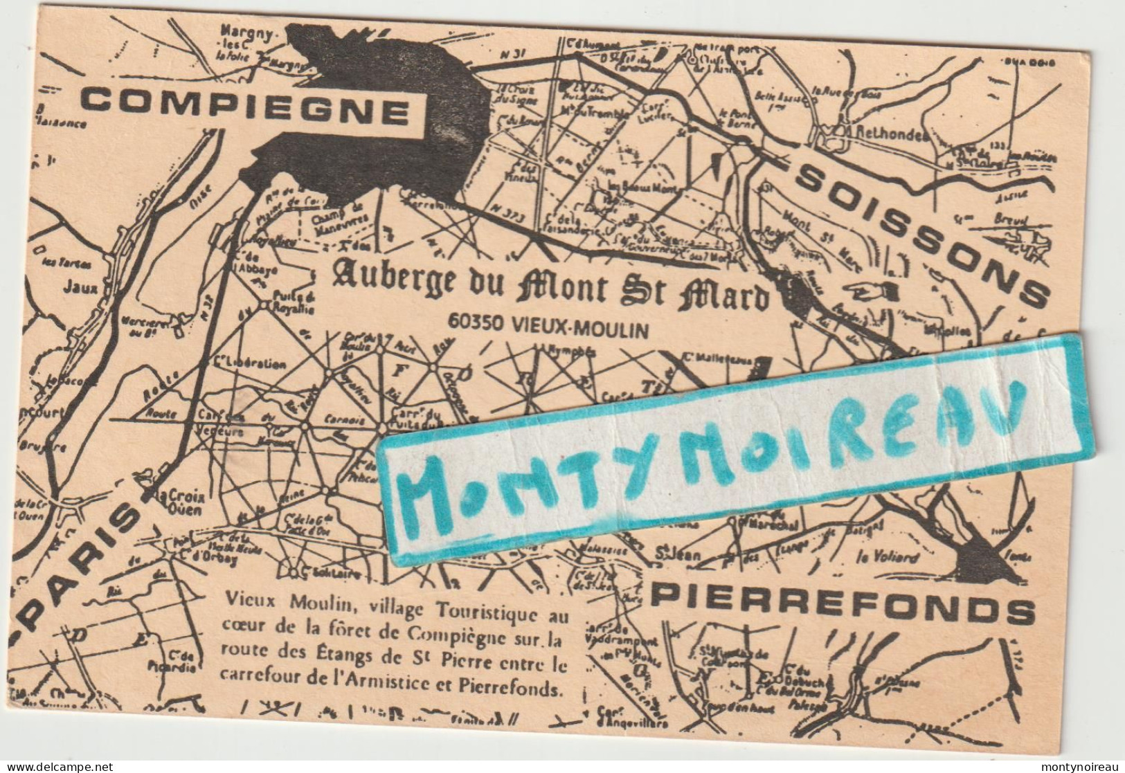 VP : Carte De  Visite : Auberge  Du Mont  Saint  Mard , Oise,  Vieux Moulin - Cartoncini Da Visita
