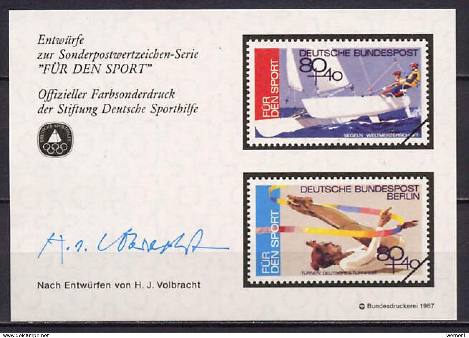 Germany 1987 Olympic Games, Sport, Sailing, Gymnastics Vignette MNH - Verano 1988: Seúl